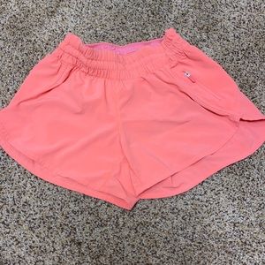 Lululemon neon Orange coral shorts with lining